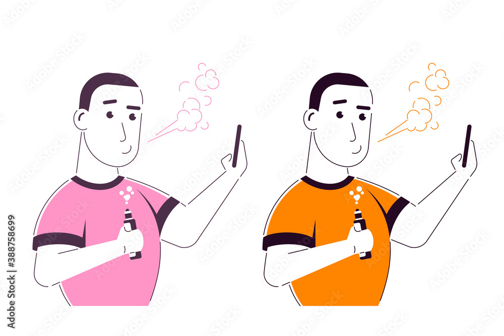 Male Character Enjoying Vape Smoking, Flat Style Vector on White Background Male Character Enjoying Vape Smoking, Flat Style Vector on White Background