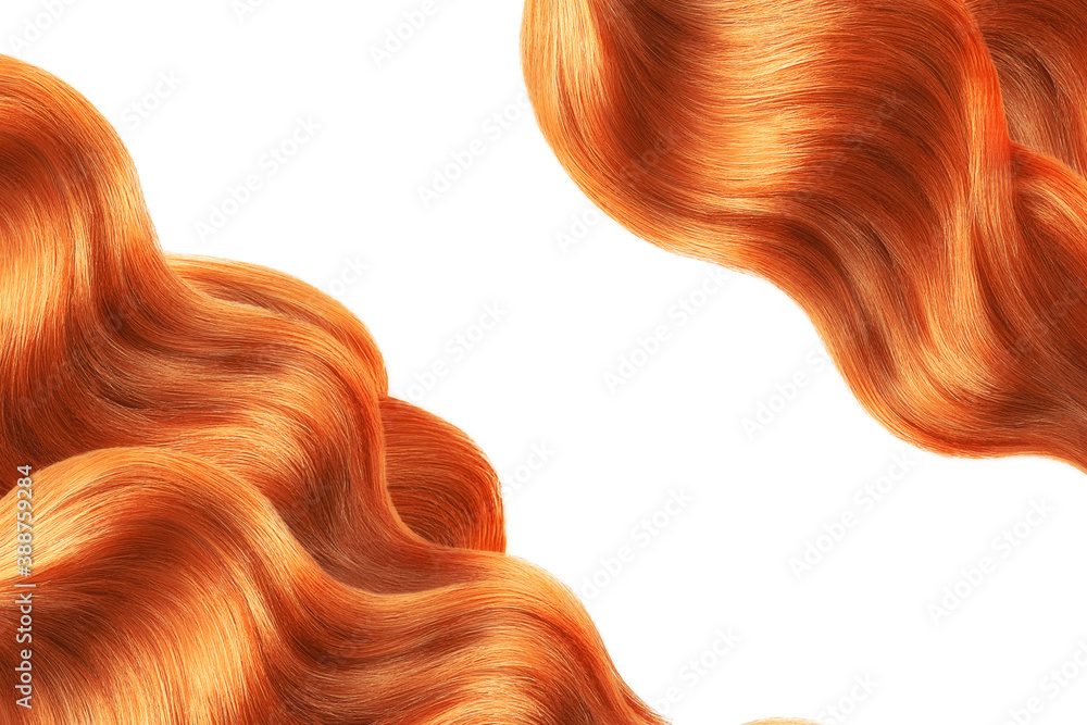 Red shiny hair isolated on white. Background with copy space Red shiny hair isolated on white. Background with copy space
