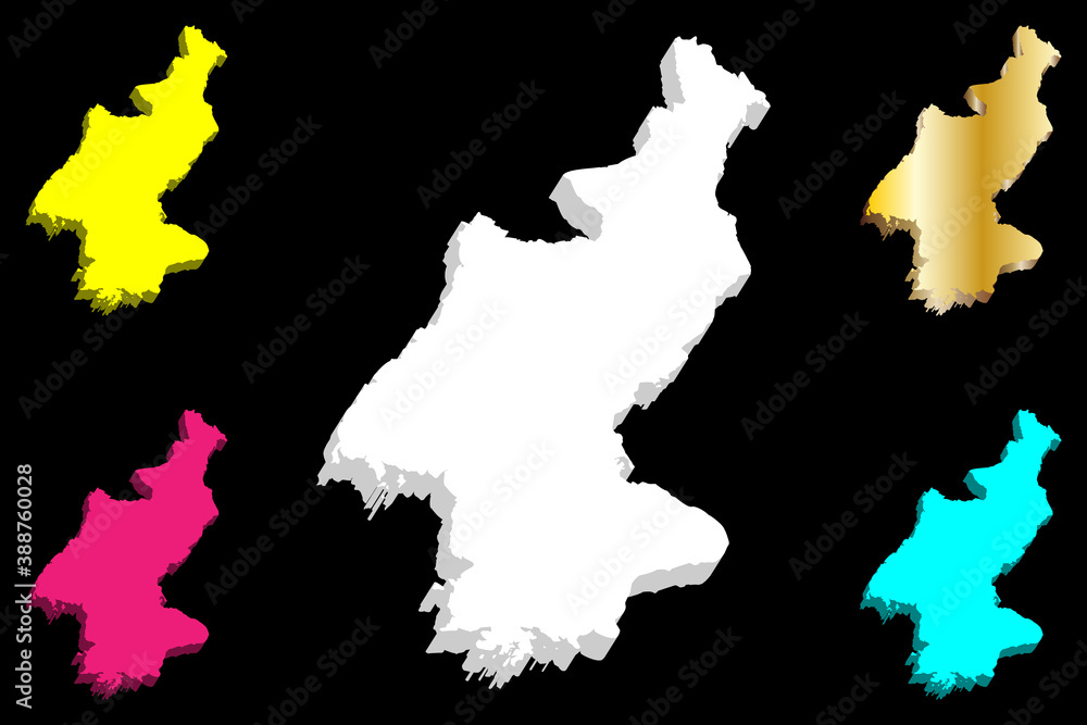 3D map of North Korea (Democratic People's Republic of Korea, DPRK, PRK, DPR Korea, Korea DPR) - white, yellow, purple, blue and gold - vector illustration 3D map of North Korea (Democratic People's Republic of Korea, DPRK, PRK, DPR Korea, Korea DPR) - white, yellow, purple, blue and gold - vector illustration