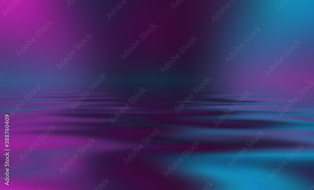 Background of empty room with brick walls, concrete floor, tiles. Pink and blue neon light, smoke Background of empty room with brick walls, concrete floor, tiles. Pink and blue neon light, smoke