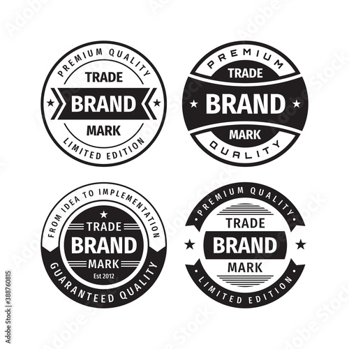 Brand badges set. Trade mark template logos design. Vintage retro emblem collection. Concept labels in black & white colors. 