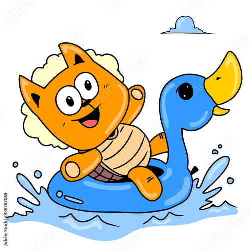 swim using a water balloon. vector illustration of cartoon character mascot