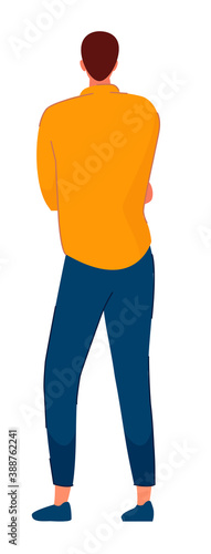 Isolated man standing backside with crossed arm on chest
