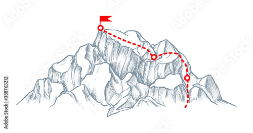 Business motivation in personal growth mountain symbol sketch