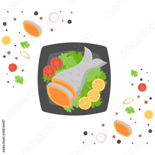 Soused herring on platter concept,  National Dish of Germany Sign Vector Icon Design,Traditional cuisine Symbol on White Background, Gourmet food cooking menu item with ingredients 