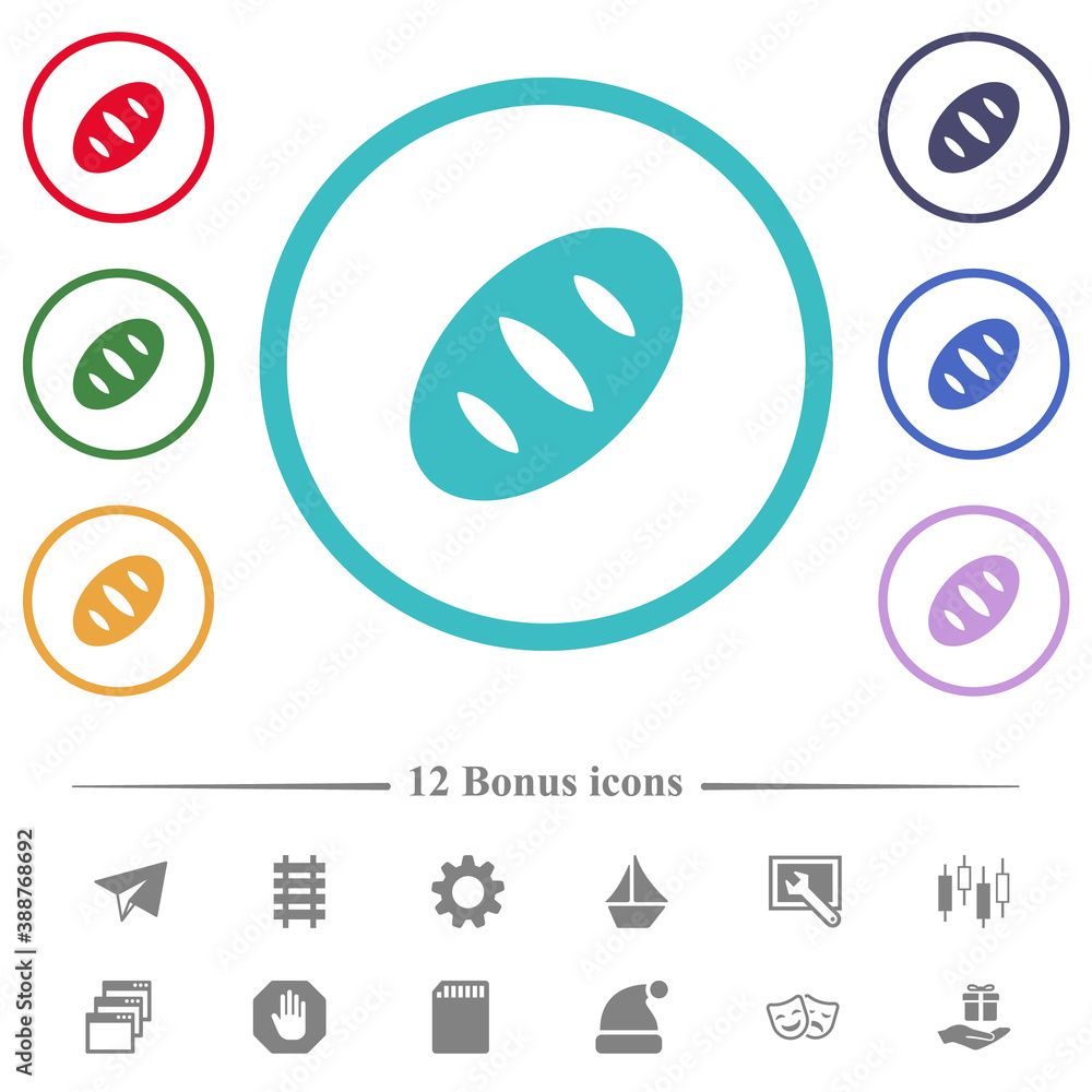 Bread flat color icons in circle shape outlines Bread flat color icons in circle shape outlines