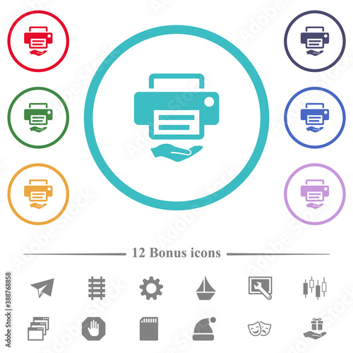 Shared printer flat color icons in circle shape outlines