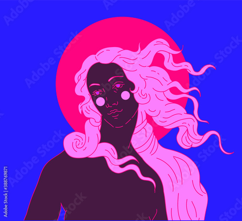 Modern vector line art Illustration or the Venus or Aphrodite Goddess  in doodle sketch style.