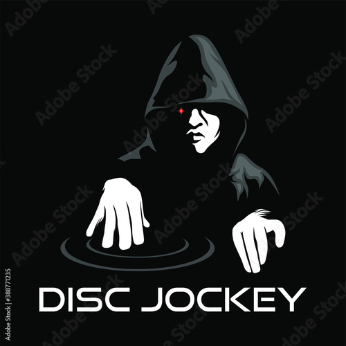 disc jockey man with hoodie logo vector illustration, Design element for logo, poster, card, banner, emblem, t shirt. Vector illustration