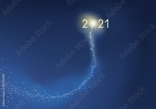 Carte de vœux présentant l’objectif 2021 sous la forme d’une comète explosant en feu d’artifice, symbole de réussite pour la nouvelle année.