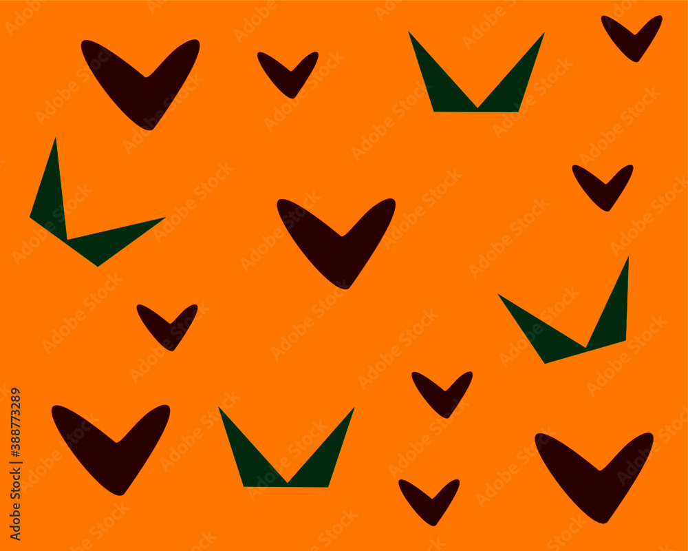 Vector orange background filled with repetitive elements - hearts and geometrical icons. Vector orange background filled with repetitive elements - hearts and geometrical icons.