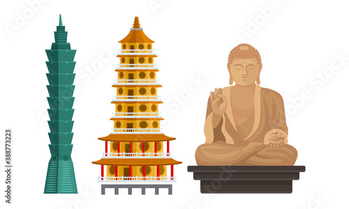 Traditional Chinese Architecture, Culture And Attractions Vector Set