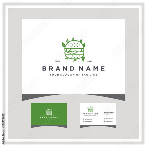 burger leaf logo design and business card vector