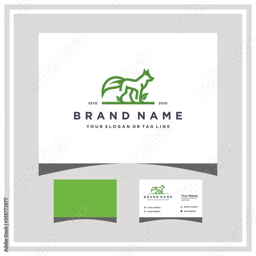 wolf leaf logo design and business card vector