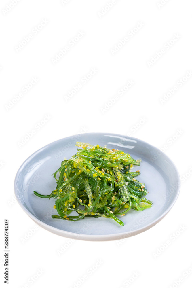 organic Japanese Wakame salad isolated on white background organic Japanese Wakame salad isolated on white background