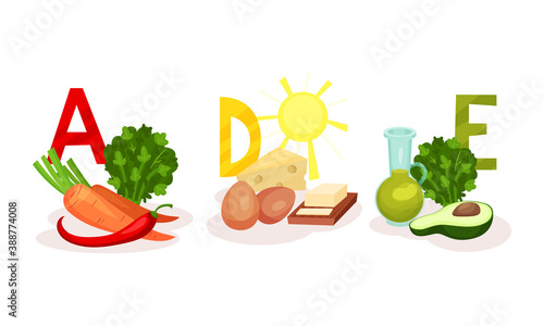 Food Vitamin Group as Healthy Nutrition Vector Composition Set