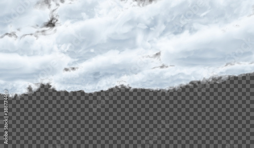 Vector Thunderous dense clouds on a transparent background. Atmospheric phenomenon.