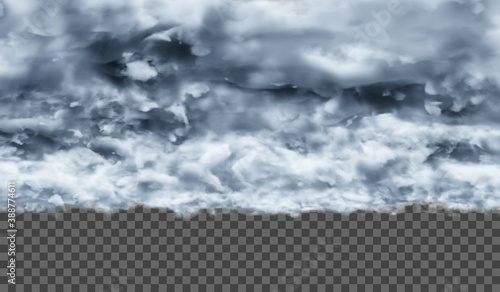 Vector Thunderous dense clouds on a transparent background. Atmospheric phenomenon.