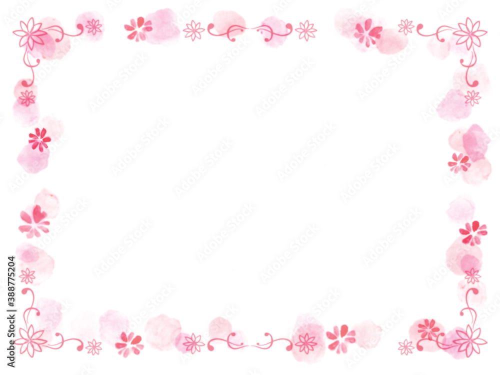 ピンクの花の手描きの春っぽいフレーム飾り枠