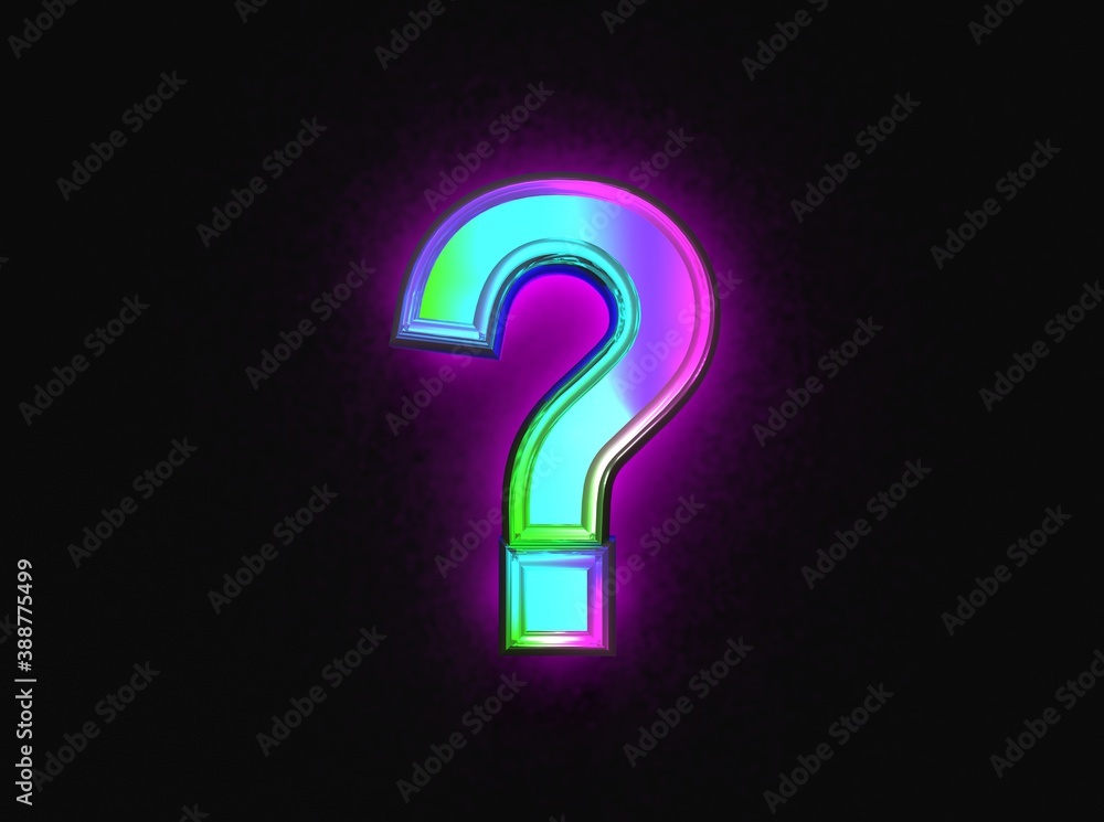 Colorful dichroic glass font - question mark isolated on dark background, 3D illustration of symbols Colorful dichroic glass font - question mark isolated on dark background, 3D illustration of symbols