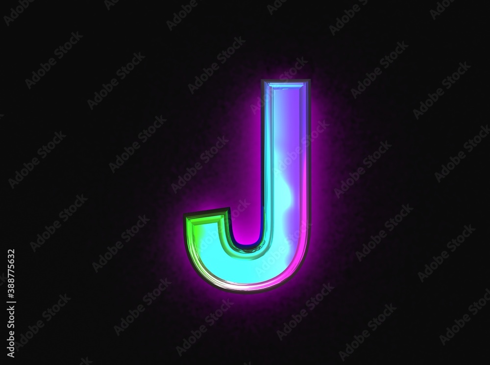 Colorful dichroic glass font - letter J isolated on dark background, 3D illustration of symbols Colorful dichroic glass font - letter J isolated on dark background, 3D illustration of symbols