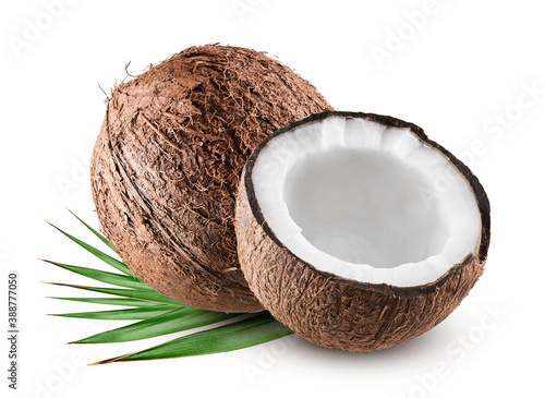 Coconut with half isolated on white background 
