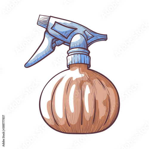 Pump spray with water hand drawn icon. Bottle, container with pulverizer for hair stylist, barber.