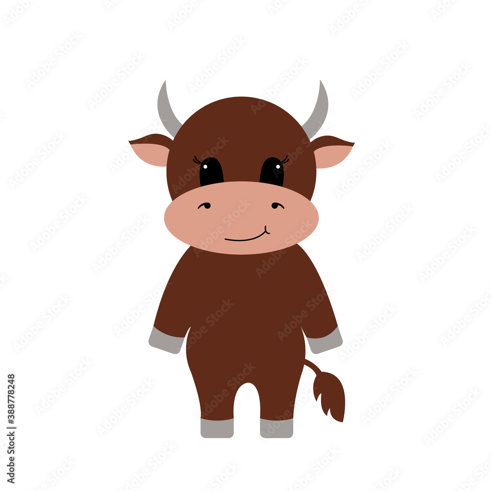 Cartoon cute bull. Vector illustration.