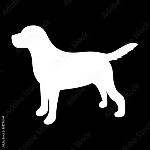 White silhouette of a dog on a black background. Vector illustration.