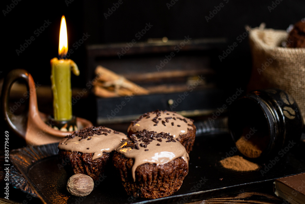 Chocolate spicy cupcakes. Christmas atmosphere