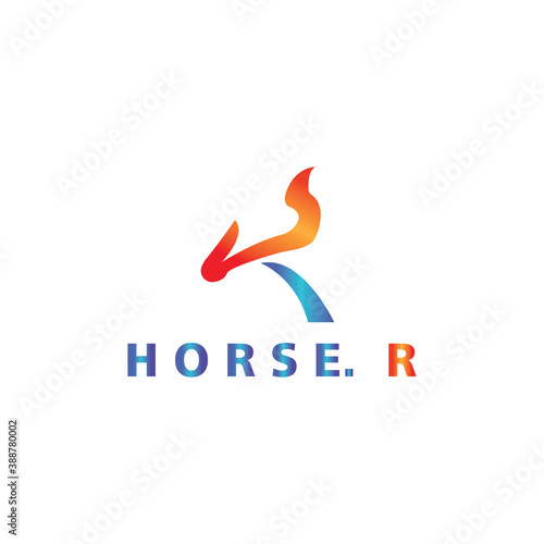letter R, creative logo, horse illustration with color vector design template
