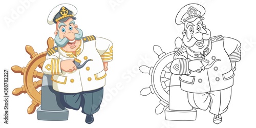 Coloring page with ship captain. Line art drawing for kids activity coloring book. Colorful clip art. Vector illustration.