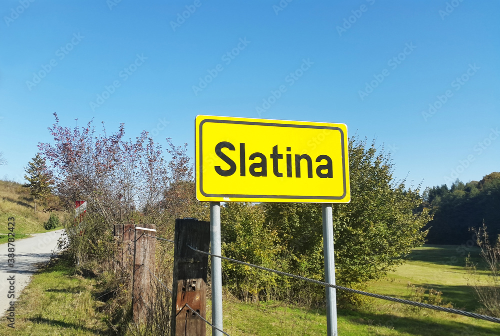 nameplate of town Slatina in Croatia