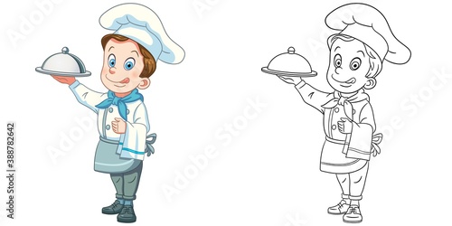 Coloring page with chief cook. Line art drawing for kids activity coloring book. Colorful clip art. Vector illustration.