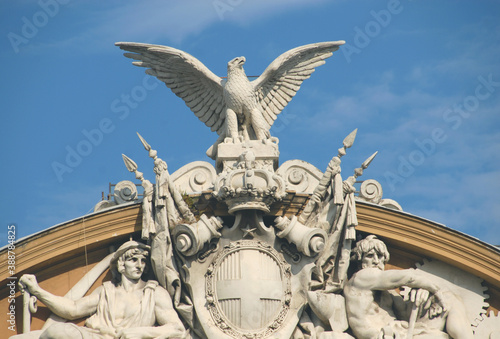 Pedimental sculptural group of the Palazzo delle Finanze, historic building in Rome and the Ministry of Economy and Fi-nance. photo