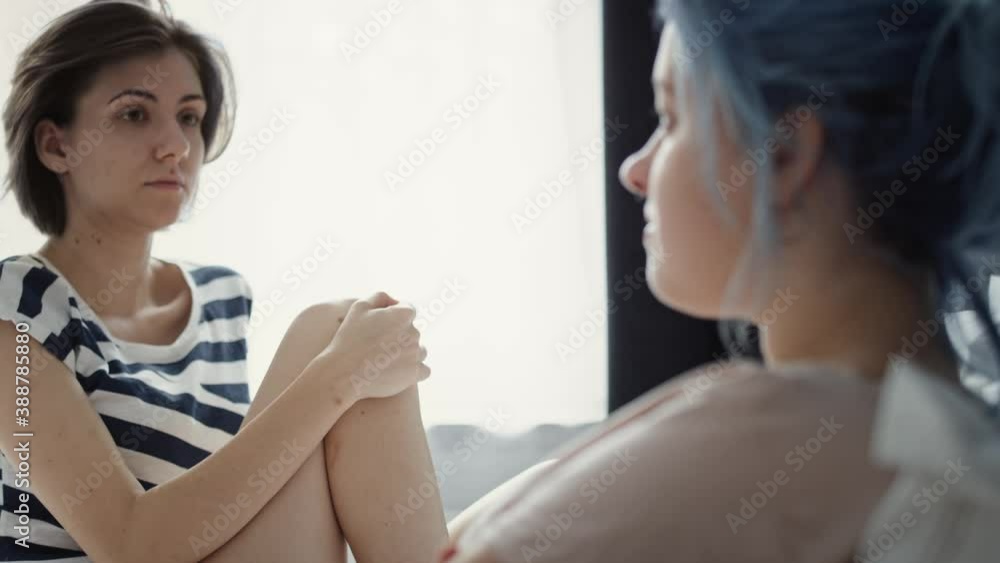Handheld video of sad lesbian couple in relationship breakdown. Shot with RED helium camera in 8K. Handheld video of sad lesbian couple in relationship breakdown. Shot with RED helium camera in 8K.