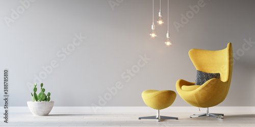 Mockup yellow armchair with cactus