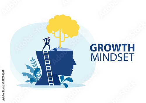 Businessman plant tree on Big head human think growth mindset  concept vector