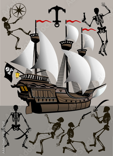 Pirate ship and skeletons