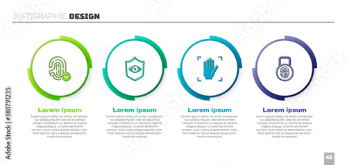 Set Fingerprint, Shield eye scan, Palm recognition and with lock. Business infographic template. Vector.