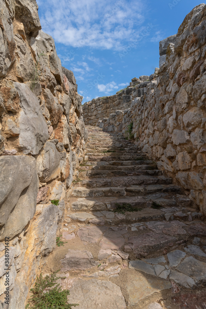 Ruins of the Tiryns hill fort with occupation ranging back seven thousand years, from before the beginning of the Bronze Age. Argolis, Peloponnese,Greece