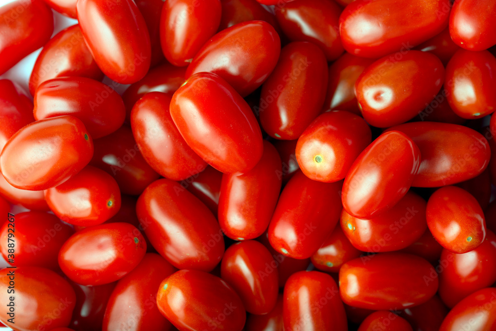 Red ripen cherry tomatoes. Pattern, top view, macro shot. Red ripen cherry tomatoes. Pattern, top view, macro shot.
