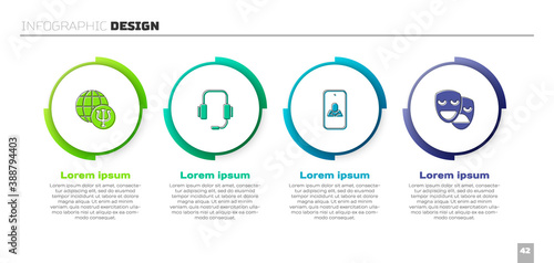 Set Psychology, Psi, Psychologist online, and Comedy and tragedy masks. Business infographic template. Vector.