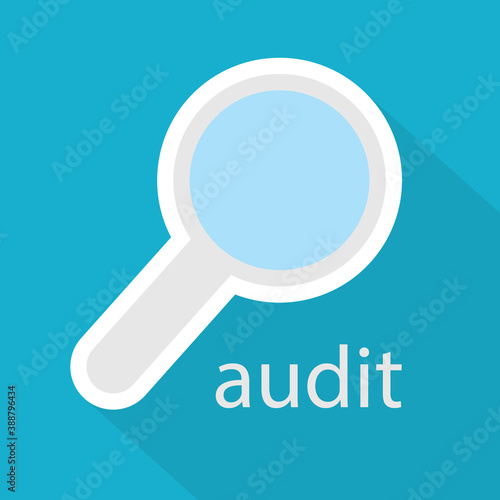 audit word and magnifying glass icon - vector illustration