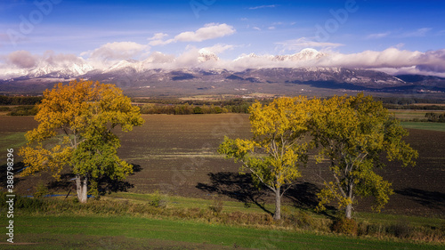 snowy peaks of the Tatras with the first snow in autumn