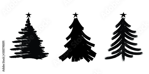 Set of Hand drawn Sketch Christmas Trees. Vector illustration
