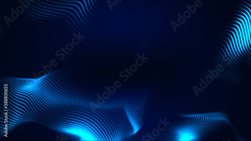 Dot white blue wave light screen gradient texture background. Abstract technology big data digital background. 3d rendering.