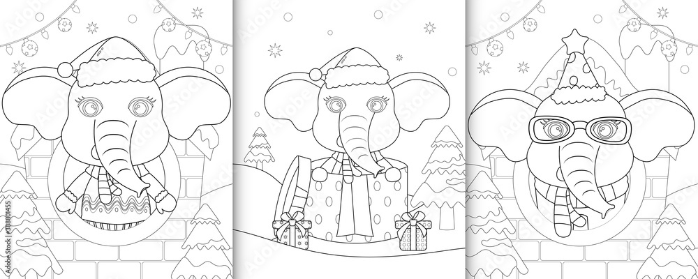 coloring book with cute elephant christmas characters coloring book with cute elephant christmas characters