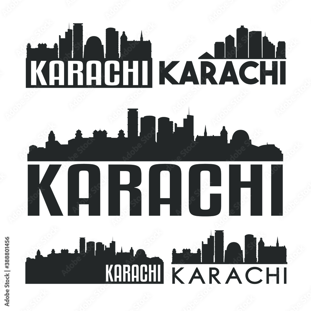 Karachi Pakistan Flat Icon Skyline Vector Silhouette Design Set Logos.