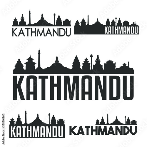 Kathmandu Nepal Flat Icon Skyline Vector Silhouette Design Set Logos.